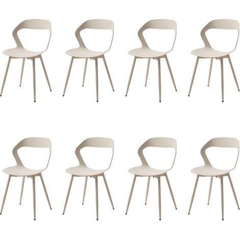 Esszimmerstühle 8er Set, skandinavischer Stil, Metallbeine, hohle Rückenlehne, Beige (1/5)