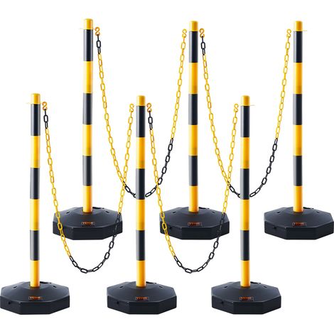 Mophorn – Poteau de signalisation 6 pièces – Hauteur réglable 860mm – Socle remplissable pour stabilité – Chaîne 2,4m pour délimitation sécurité chantier
