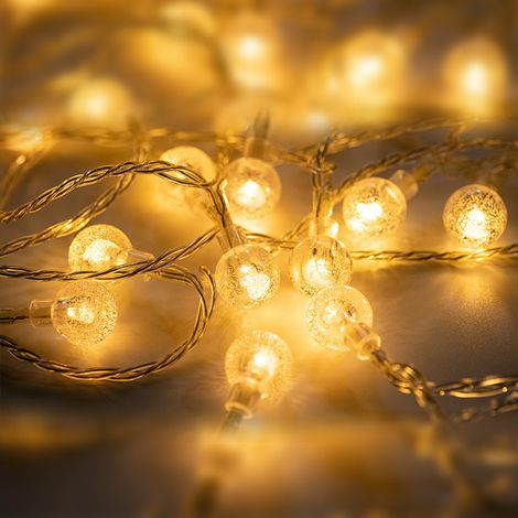 Guirnalda de luces con bolas de cristal, 3 metros, 20 LED, para uso interior y exterior (luz blanca cálida). (1/5)