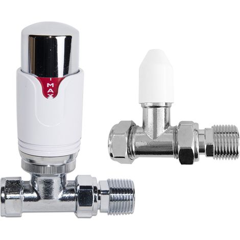Radiator Thermostatic Manual White Chrome Straight Valve Pack (1/3)