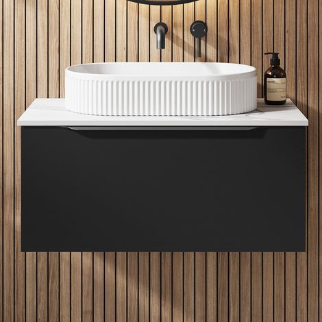800mm Countertop Bathroom Vanity Unit Basin Wall Hung Furniture Soft Close Black (1/5)