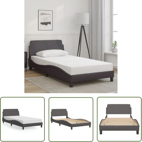The Living Store Cadre de lit sans matelas gris 100x200 cm similicuir - Cadre De Lit - Lit Double - Lit Design - Lit Gris - Literie (1/5)