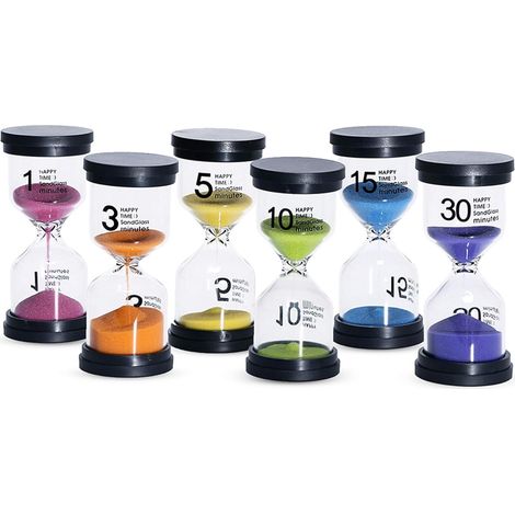 Ensemble de 6 sabliers de couleur, minuteurs de 1/3/5/10/15/30 minutes, outils visuels de gestion du temps pour les jeux d'enfants, la salle de classe, la cuisine, la maison et le bureau.
