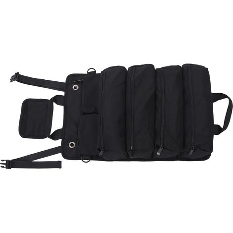 Sac à outils enroulable, sac de rangement portable et multifonctionnel en tissu Oxford avec poches séparées, organisateur d'outils pour le jardinage et le camping, noir
