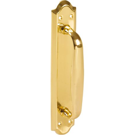 Poignée de porte avec plaque en laiton mod. 13 Dimensions : 245 x 45 mm classique et robuste avec panneaux de particules avec surface dorée polie (1/3)