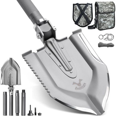 Pelle Pliante, Pelle Multifonctionnelle de Camping en Acier au Carbone, Pelle Pliante Portable 18 en 1 avec 3 Angles Réglables pour Camping, Randonnée, Jardin, Extérieur (1/5)