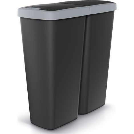 MONZANA® Cubo de Basura 50L 2 Recipientes Compartimentos Cocina Papelera Contenedor Residuos Reciclaje Tapa Cierre Resistente Oficina Taller Baño Schwarz Anthrazit (de)