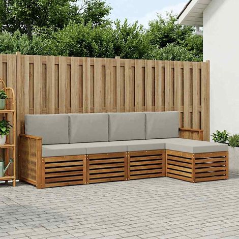 vidaXL Outdoor-Sofagarnitur mit Kissen 5 pcs Natürlich und Hellgrau (1/5)
