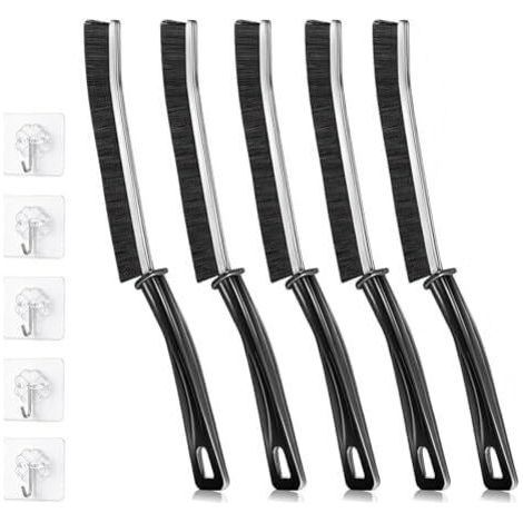 5 Pcs Brosse de Nettoyages pour Joints Noir Poils Durs Nettoyage Coins avec Crochets Autocollants Brosses Toilettes Salle Bain Cuisine 5pcsFugenschrubber & 5pcsKlebriger Haken