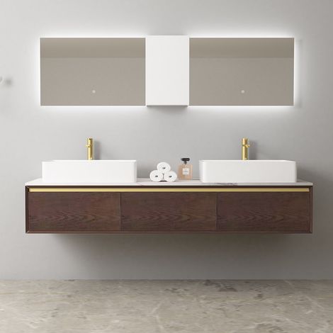 Meuble de salle de bain suspendu 1500mm – Lavabo en céramique – Structure en bois de frêne et aluminium – Fermeture amortie - CW20007