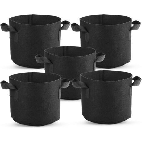 Grow Bags 5 Packs of 3 Gallon, Portable Non-Woven Fabric Pots, Plant Grow Bags with Handles, Reusable Grow Bags (1/5)