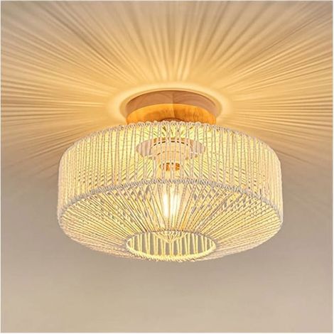 Plafonnier bohème en rotin tressé – Mini lustre tressé pour chambre, couloir, entrée, salle de bain, chambre d'enfant, 30 x 22 cm (1/4)