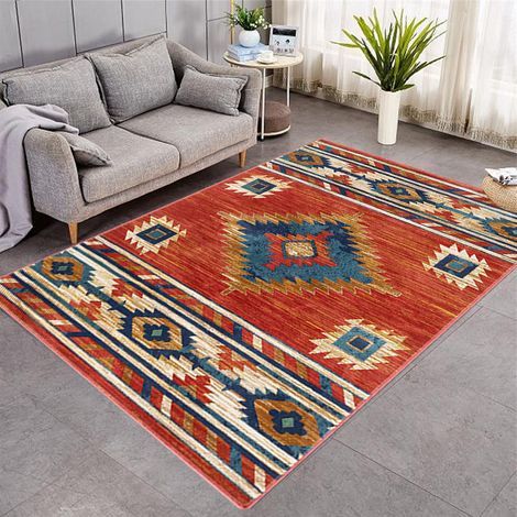 Grand Tapis Ethnique 120 par 160cm Inspiration Provençale Fibre Naturelle Antidérapant Pour Maison Bureau (1/4)