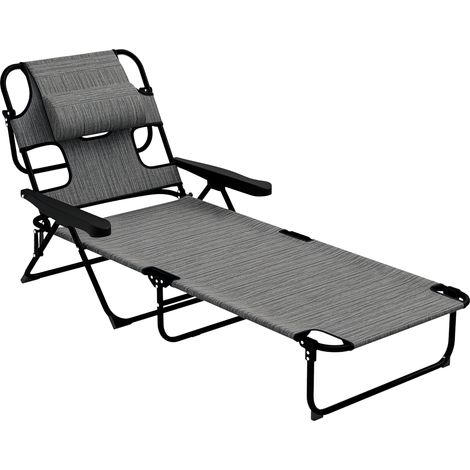 Klappbarer Gartenliegestuhl mit verstellbarer Rückenlehne, Kopfstütze und Beistelltisch, 72 x 194 x 31 cm, grau
