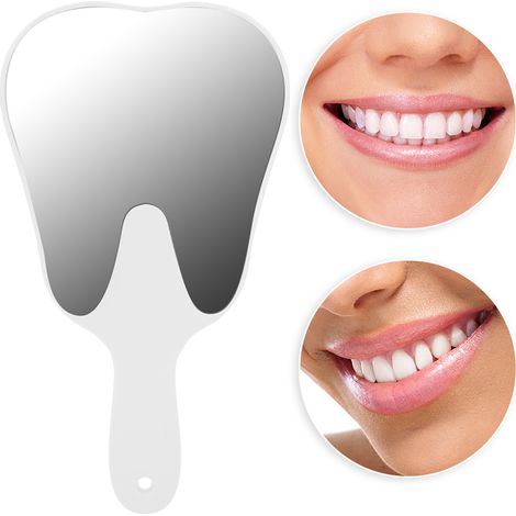 Miroir dentaire blanc avec manche en forme de dent - Accessoire mignon pour soins dentaires (1/5)