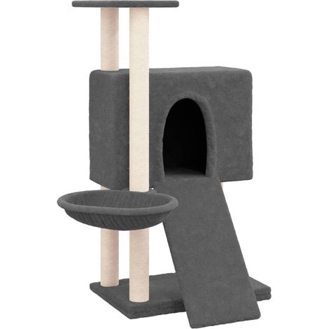 Tiragraffi per gatti Mobili per arrampicata su torre Tiragraffi Piattaforma da arrampicata con tiragraffi in sisal scuro 96 cm grigio 020022719