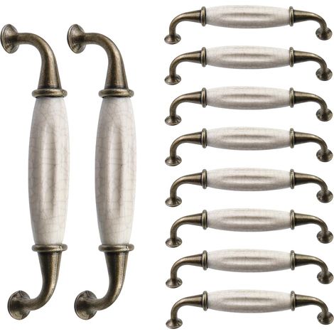 Poignées d'armoire en porcelaine avec 10 trous centraux, 128 mm, accessoires de meubles anciens pour commodes, placards, portes de tiroirs avec v (1/5)