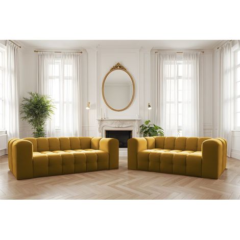 Sofaset Designersofa SOLVIE 2-3 in Stoff Tiffani Honiggelb