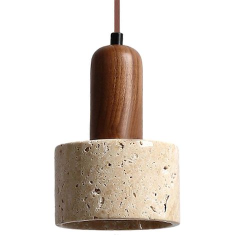 Lampe de table LED suspendue en marbre jaune japonais, style Wabi Sabi, travertin, décoration nordique pour chevet, restaurant ou couloir. (1/5)