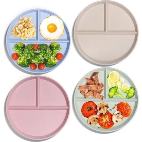 Lot de 4 Assiettes Divisées, DîNer De Qualité SupéRieure Avec ContrôLe Des Portions SéParéEs Incassables, RéUtilisables , LéGèRes (1/4)