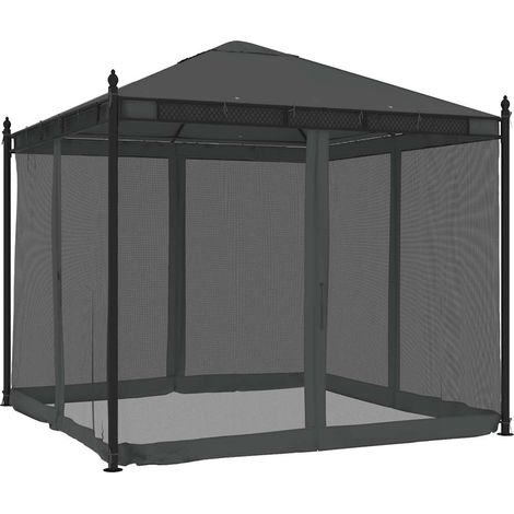 Tonnelle avec parois en filet anthracite 2,93x2,93 m acier