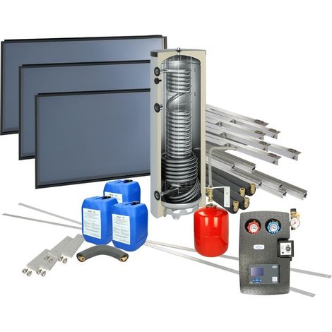 Set solaire 4plus toit plat horizontal ballon d'eau fraîche 400 L 3 capteurs