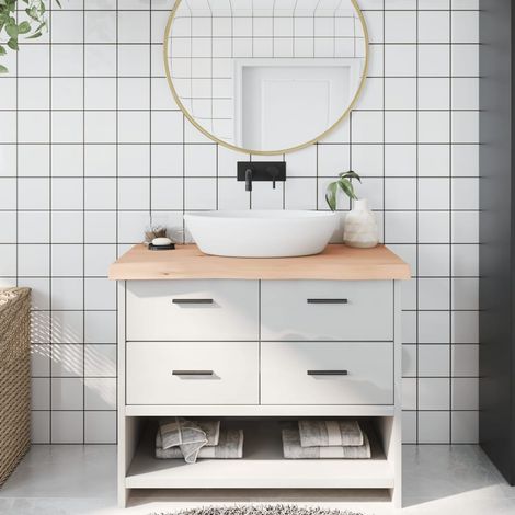 Comptoir de salle de bain 100x60x(2-6)cm bois massif non traité