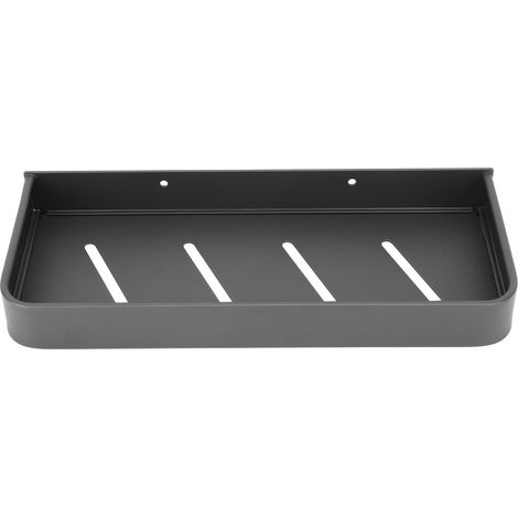 Étagère murale de douche en aluminium noir lisse, robuste et élégante, avec 5 crochets, idéale pour la cuisine et la buanderie (30 cm). (1/5)