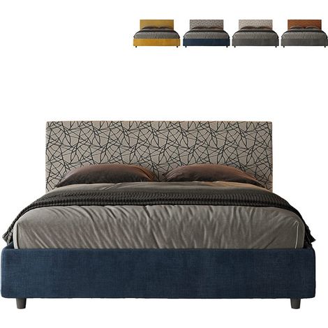 Letto matrimoniale con rete imbottito 160x190 tessuto Era 9 blu Arla (1/5)