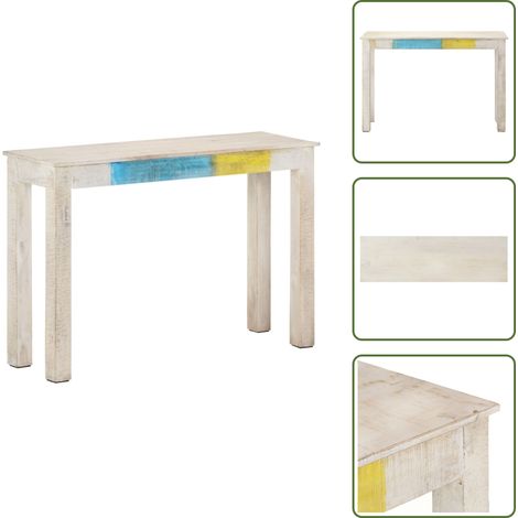 The Living Store Tavolo Consolle Bianco 115x35x77 cm in Legno di Mango Grezzo - Tavolo da ingresso in legno
