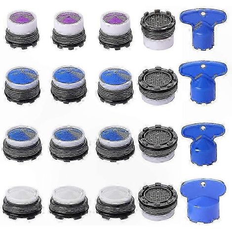 Packung mit 20 Strahlreglern für Wasserhähne, M16,5, M18,5, M21,5, M24, wassersparende Durchflussbegrenzer für Mischbatterien, umweltfreundliches Waschbeckenzubehör mit Adapter (1/5)