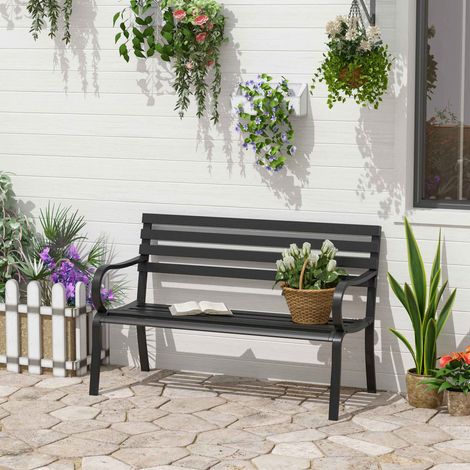 Outsunny Gartenbank im modernen Design, 2-Sitzer, Maße: 127 x 58 x 82 cm (L x B x H), schwarz epoxidbeschichtetes Metall
