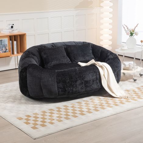 Canapé poire - canapé noire avec dossier haut - tissu chenille noir (1/5)