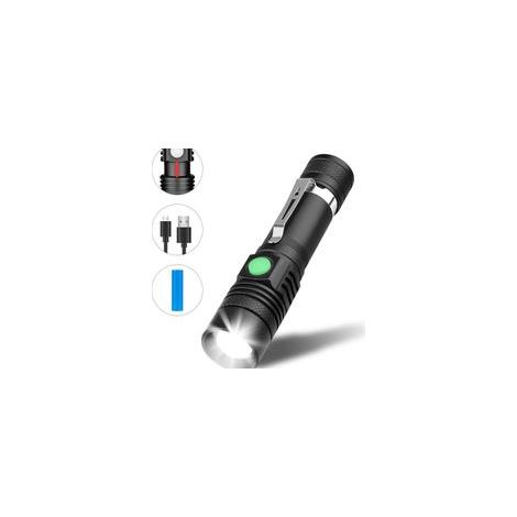 3 Modes Lampe Torche Rechargeable USB, Lampe de Poche LED, Anti-Choc Étanche et Zoomable avec 1 Piles 18650 et Chargeur USB pour Ménage, Camping, Éclairage de Secours