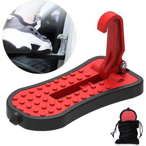 Pédale de Porte d'automobile, Pédale de Porte d'automobile Clou de Pied u Pédale de Pédale de Crochet de Loquet de Porte de Voiture, avec Pédale Auxiliaire avec Safety Hammer (16cm, Rouge) (1/5)