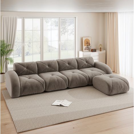 Modulares Ecksofa 358x171x76 cm Taupe Chenille rahmenlos mit Hocker, 4-Sitzer (1/5)
