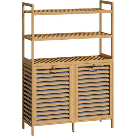 Bamboo Laundry Cabinet with Tilt Baskets and Shelves