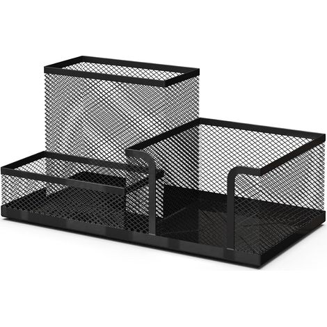Organizer da scrivania e portapenne in rete metallica nera - Accessori per ufficio - Organizer per materiale scolastico - Organizer per penne e cancelleria - 20,3x10,3x10,3 cm - Nero (1/5)