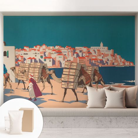 Papier peint intissé décoratif avec motifs pour salon et chambre a motif - Colle incluse gratuite Caravane de chameaux 208x146 cm (1/5)
