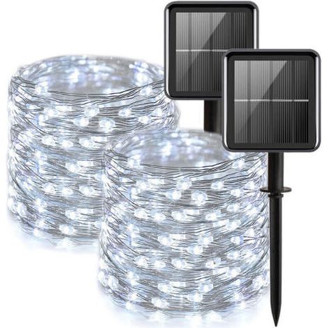 [Set of 2] Outdoor Solar String Lights, 100 LED Waterproof Solar Lights, 12M Copper Wire String Lights with 8 Modes for Garden Patio Wedding Christmas Party, Cool White (1/5)