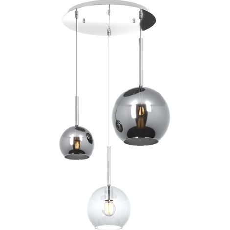 SOSP. CROMO TONDA 3 LUCI VETRI 1 GRANDE CROMO+1 MEDIO TRASPARENTE+1 PICCOLO CROMO 1155CR-S3 TMIX-TC
