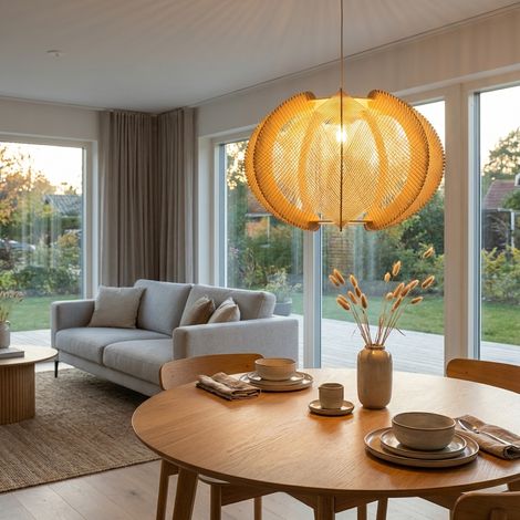 Suspension bohème scandinave rotin bois naturel Ø60 cm E27