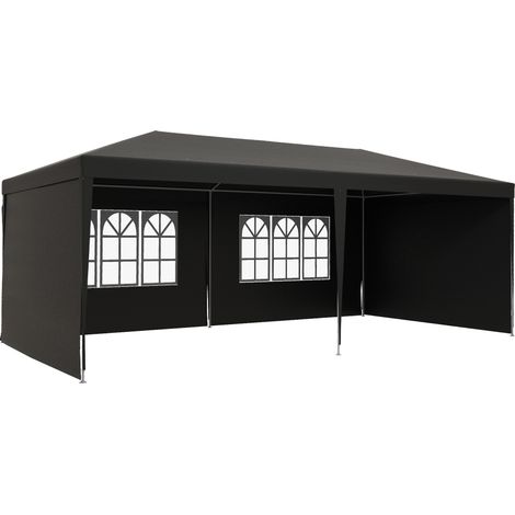 6 x 3 m großes Gartenzelt mit 4 Seitenwänden und 2 Fenstern, ideal für Partys und Veranstaltungen, grau