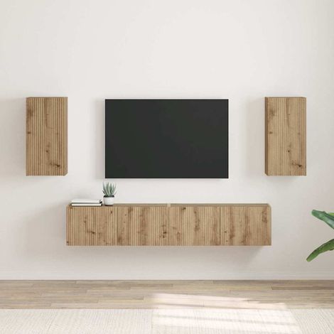 Meuble TV mural 2 pcs-Banc TV-Meuble Télé Chêne artisan 30 x 31 x 60 cm (1/5)
