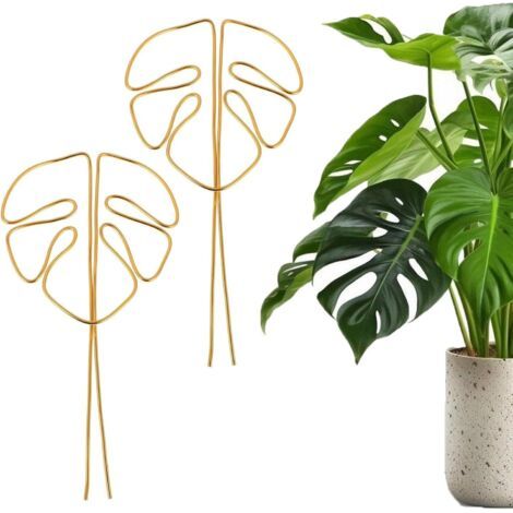 Monstera Tuteur en aluminium avec design unique de feuille pour plantes d'intérieur, support de tige polyvalent (doré) (1/5)