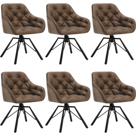 Woltu – Lot de 6 chaises pivotantes en similicuir marron – Chaises de salle à manger scandinaves – Dossier haut – Pieds réglables antidérapants