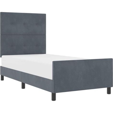Matelas à ressorts avec tête de lit, gris foncé, 80 x 200 cm, tissu velours. (1/5)