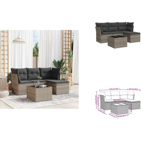The Living Store Salon de jardin 5 pcs avec coussins gris résine tressée - Meubles extérieurs (1/3)