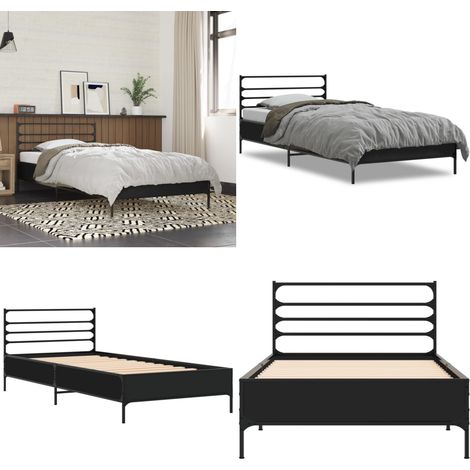 Bettgestell Schwarz 90x200 cm Holzwerkstoff und Metall - Schlafzimmerbettwäsche - Doppelbett - Boxspringbett - Bettrahmen - Holzrahmen - Home & Living (1/5)