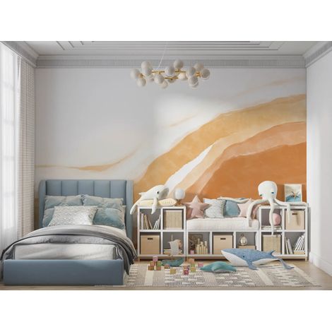 Papier Peint Montagne - Courbes Ocre et Blanches - 150 x 250 cm (1/2)